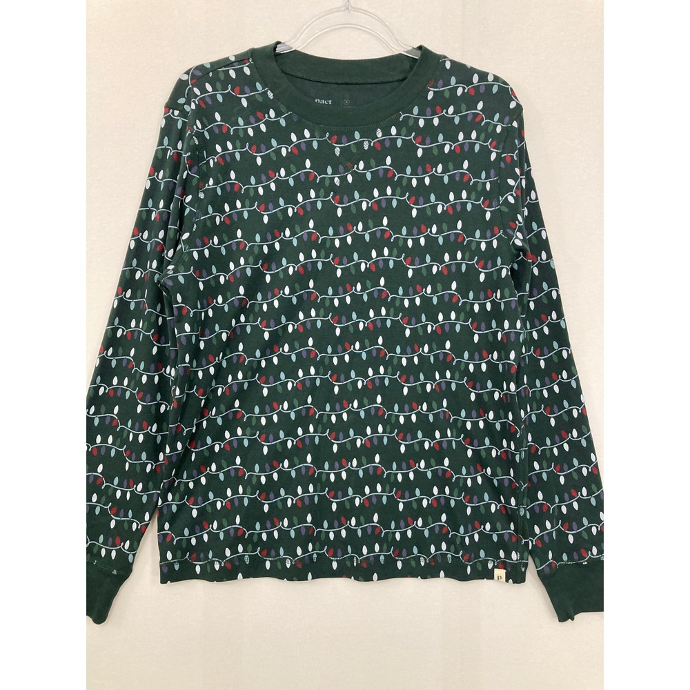 Pact‎ Organic Cotton Christmas Lights Pajama Top Medium Green Holiday Festive